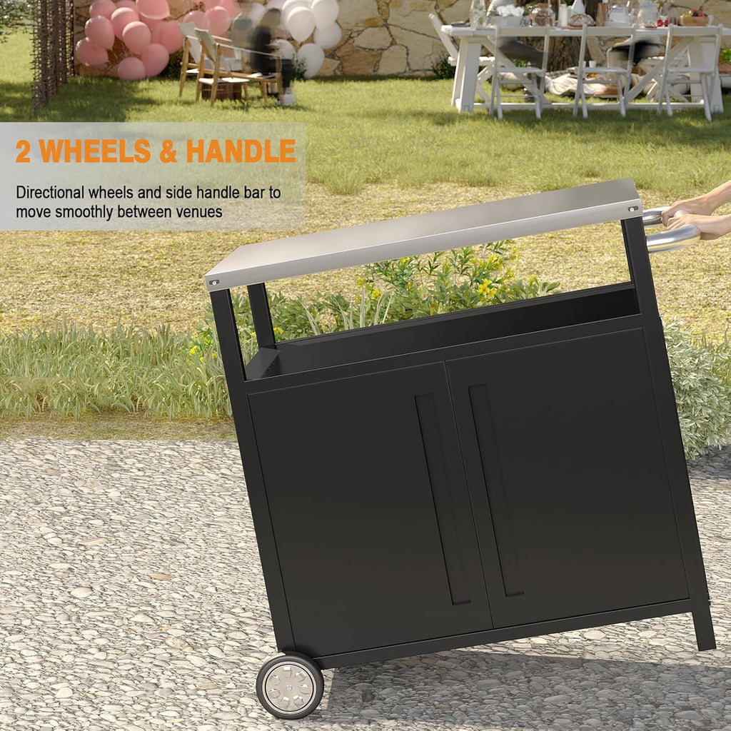 Stainless Steel Outdoor Grill Cart Pizza Oven Stand Trolley Table with Wheels Three-Shelf