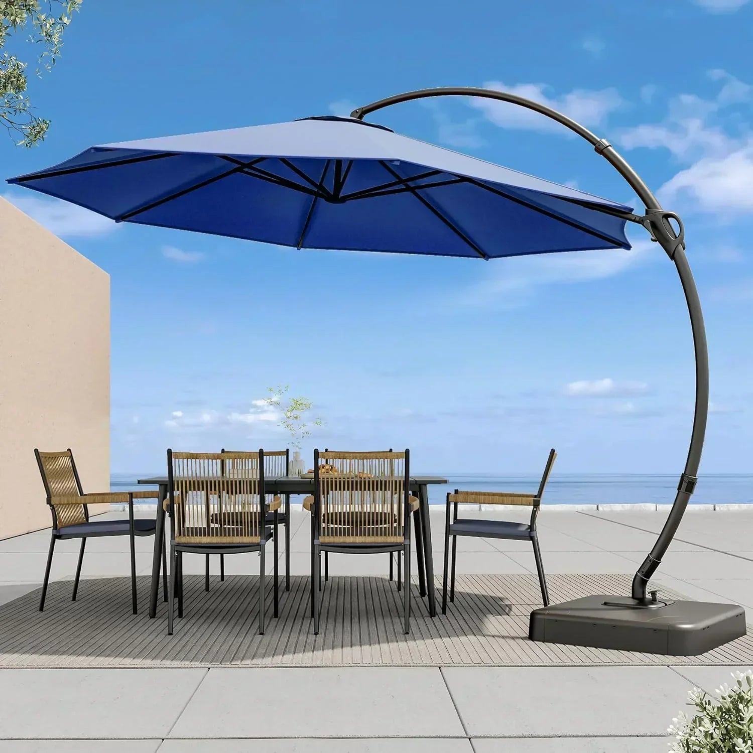 LAUSAINT HOME Outdoor Patio Umbrella with Base included 11 FT Deluxe Curvy Cantilever Umbrella