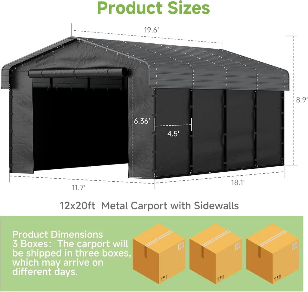10'x15' Heavy Duty Metal Carport Outdoor Garage Car Shelter Shade with Heavier Frame
