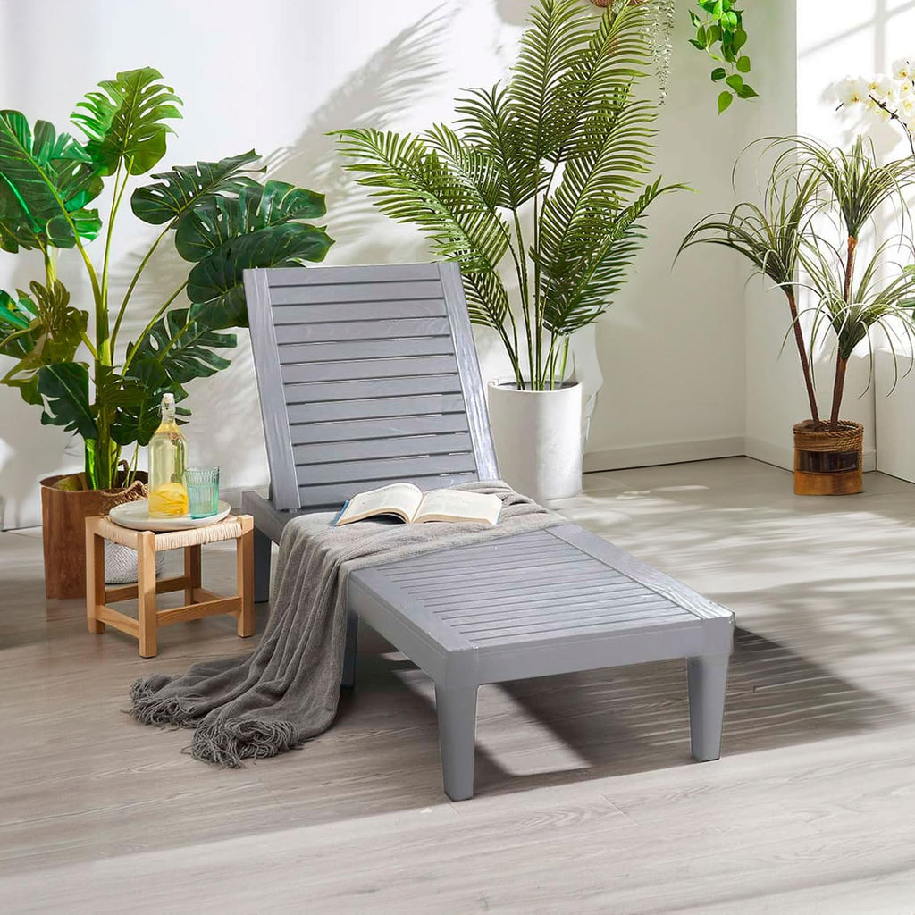 Patio Chairs Black Chaise Lounge Chair Outdoor 5-Position Adjustable Sun Tanning Chair