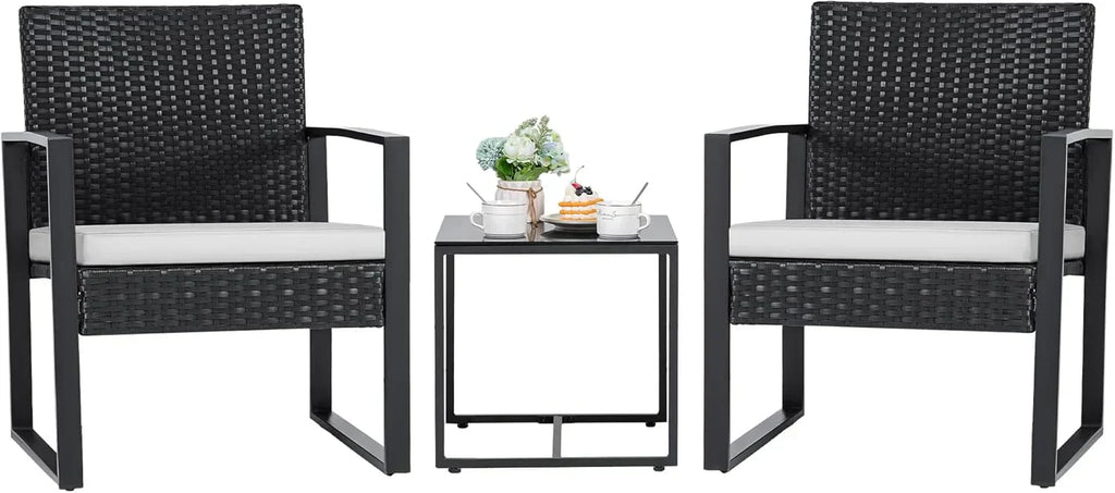 Flamaker 3 Pieces Patio Set Outdoor Wicker Furniture Sets Modern Rattan Chair Conversation Sets
