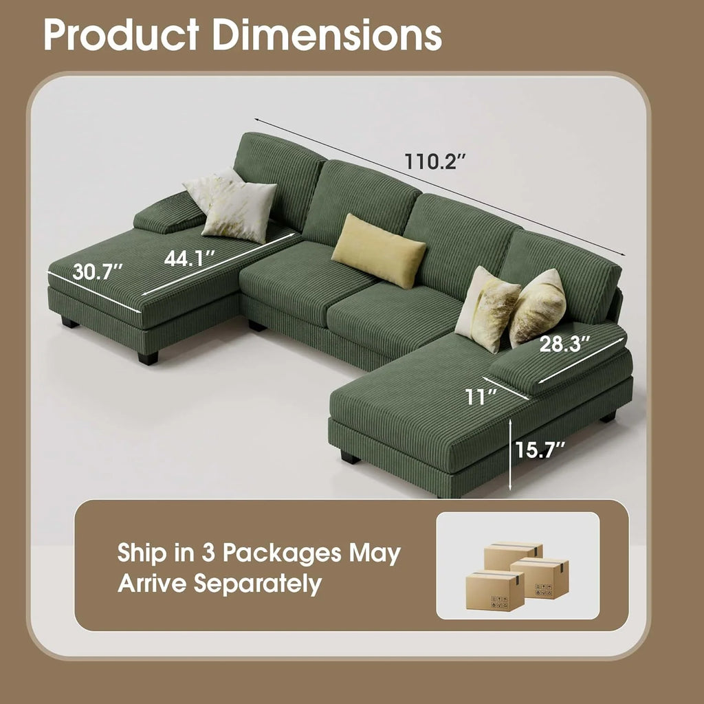 Furmax Sectional Couches for Living Room U-Shaped Sofa Couch Linen Fabric 4 Seat Sofa Set