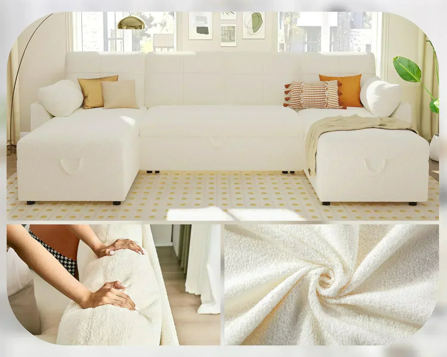 VanAcc Sofa Bed Sleeper Sofa with Storage Chaise 2 in 1 Pull Out Couch Living Room