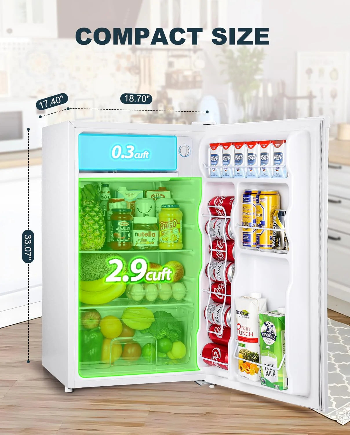 Upstreman 3.2 Cu.Ft Mini Fridge with Freezer, Single Door Mini Fridge, Dorm Fridge, Adjustable Thermostat, Mini Refrigerator