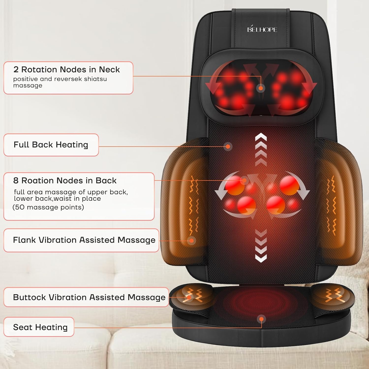 4D Kneading Back Massager Comfortable Chair Back Massager Home Office Shiatsu Neck Massager
