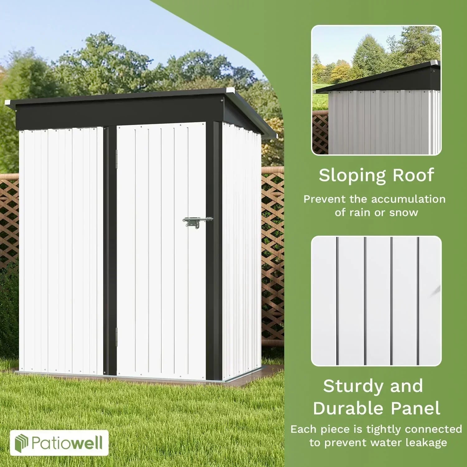 Patiowell 5x3 FT Outdoor Storage Shed Tool Shed with Sloping Roof and Lockable Door Metal Shed