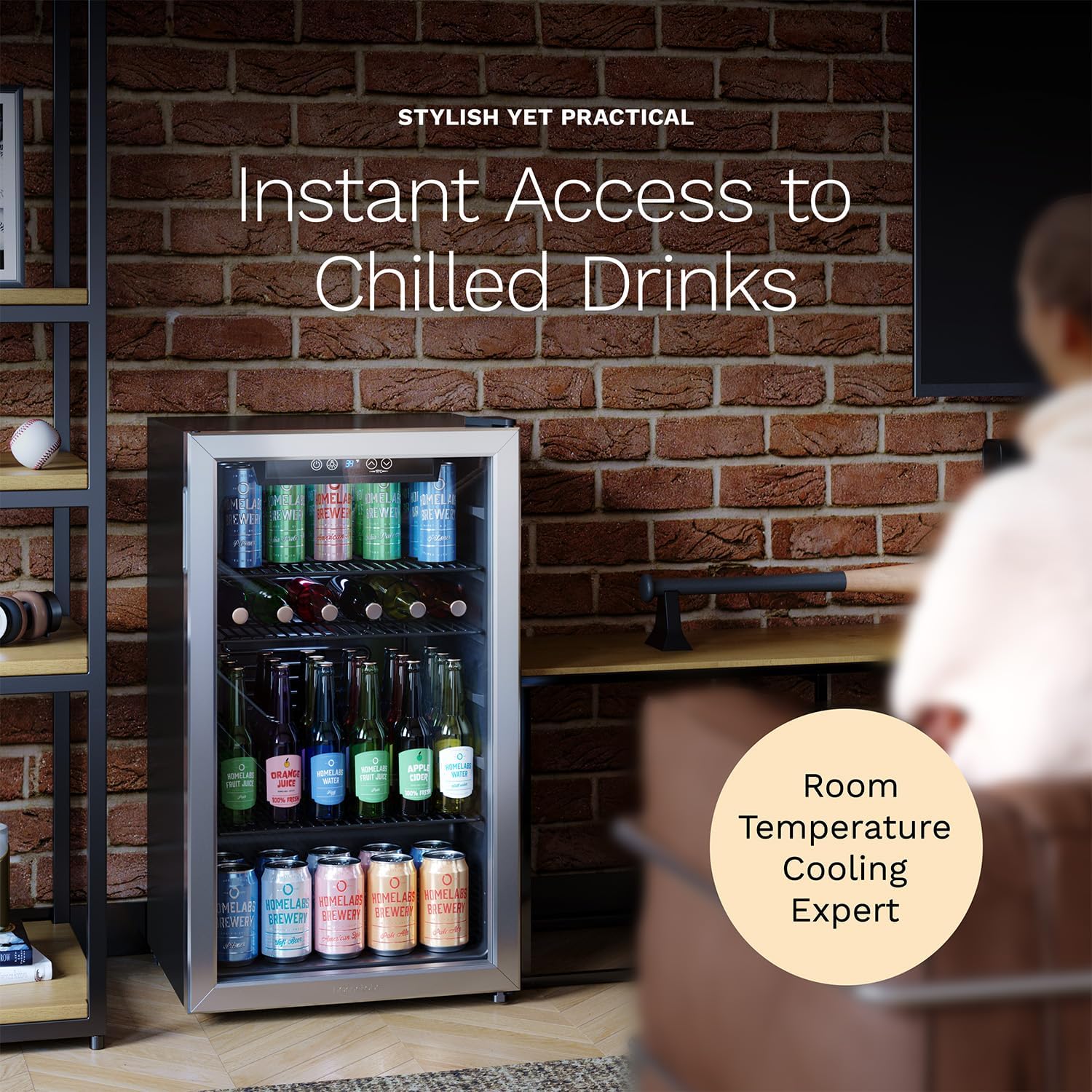 hOmeLabs Beverage Refrigerator and Cooler Mini Fridge with Glass Door for Soda Beer or Wine