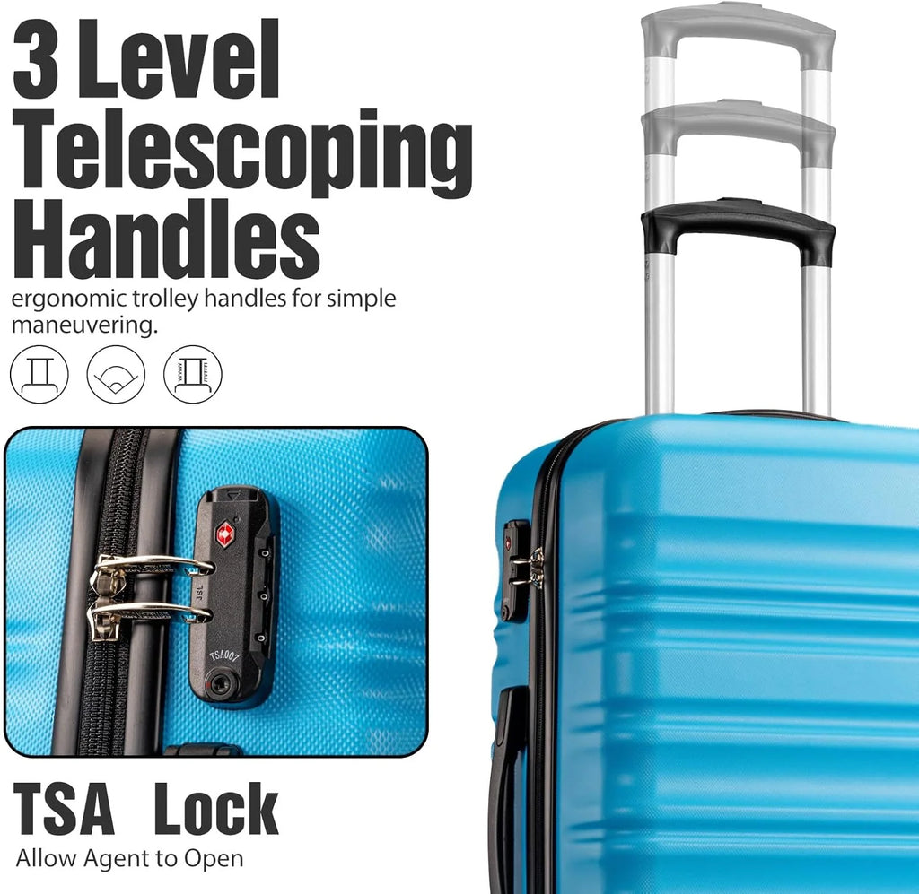 LONG VACATION 6 Piece Luggage Set Carry on Suitcase with ABS+PC hardshell, Spinner Wheels & YKK Zipper TSA Lock