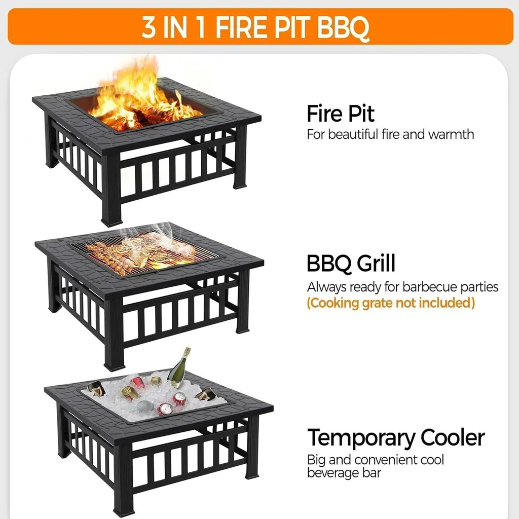 Yaheetech Multifunctional Fire Pit Table Square Metal Firepit Stove Backyard Patio Garden Fireplace