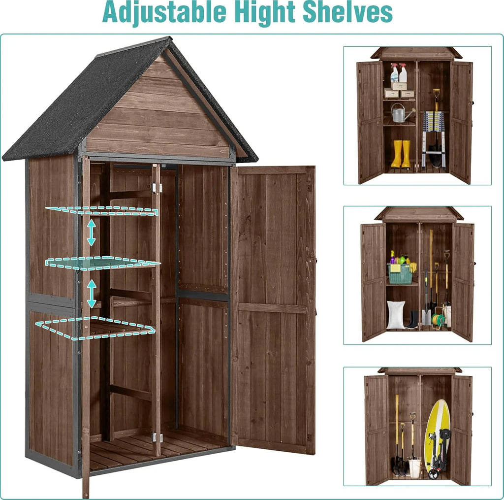 Sheds Outdoor Storage Garden Shed with Metal Frame Structure and Adjustable Shelves
