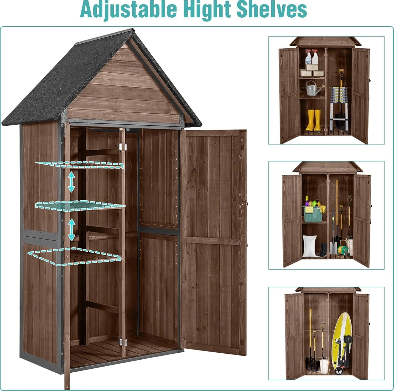 Sheds Outdoor Storage Garden Shed with Metal Frame Structure and Adjustable Shelves