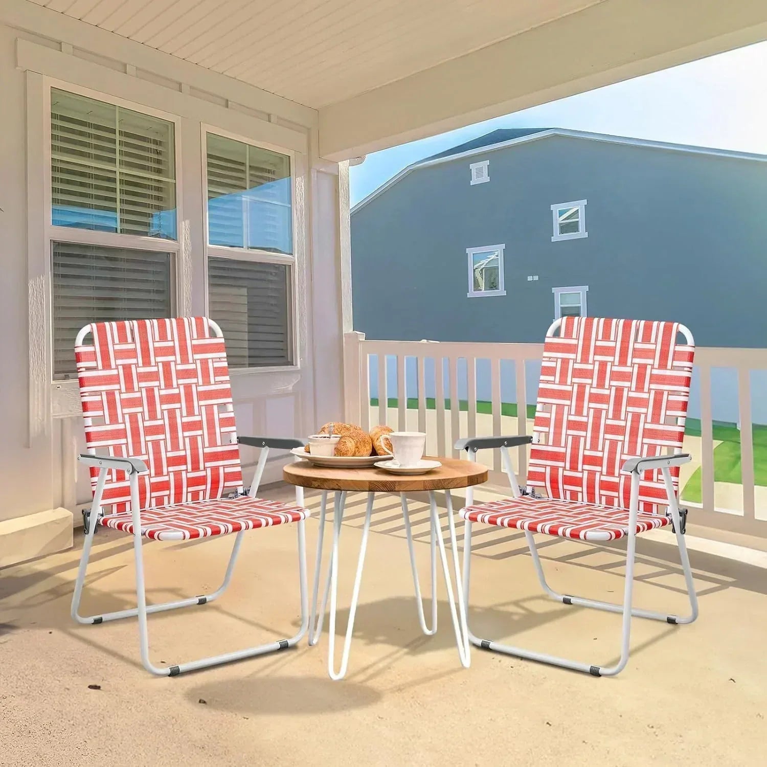 VINGLI Patio Lawn Webbed Folding Chairs Set of 2 Outdoor Beach Portable Lawn Chair