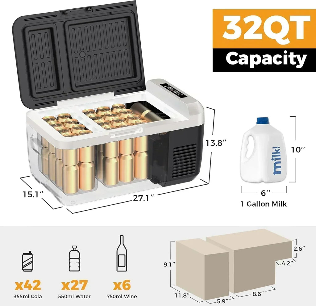 12V Refrigerator 21 Quart Portable Freezer 50 Hours Keep Cool Electric Cooler Car Refrigerator