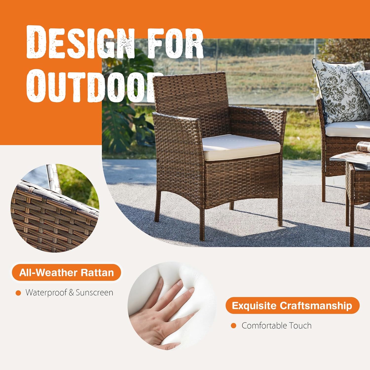 Sweetcripy Patio Furniture Set 3 Pieces Outdoor Furniture with Soft Cushion and Glass Table
