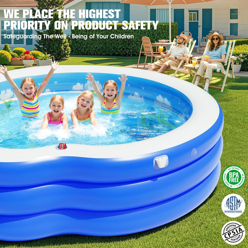 2025 Upgraded Inflatable Pool with Canopy Inflatable Family Lounge Pool Round Blow Up Pool