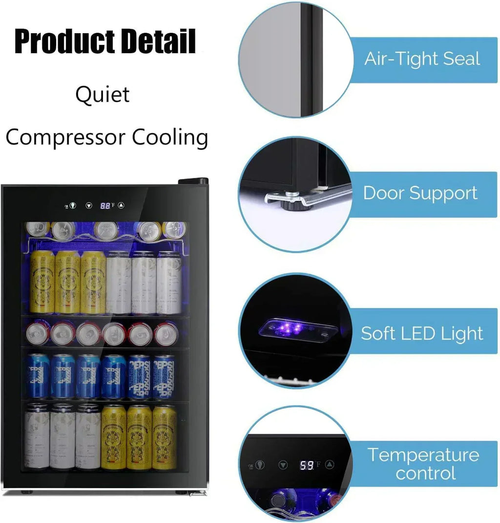 Antarctic Star Beverage Refrigerator Cooler 68 Can Mini Fridge with Glass Door for Beer Drinks Wine