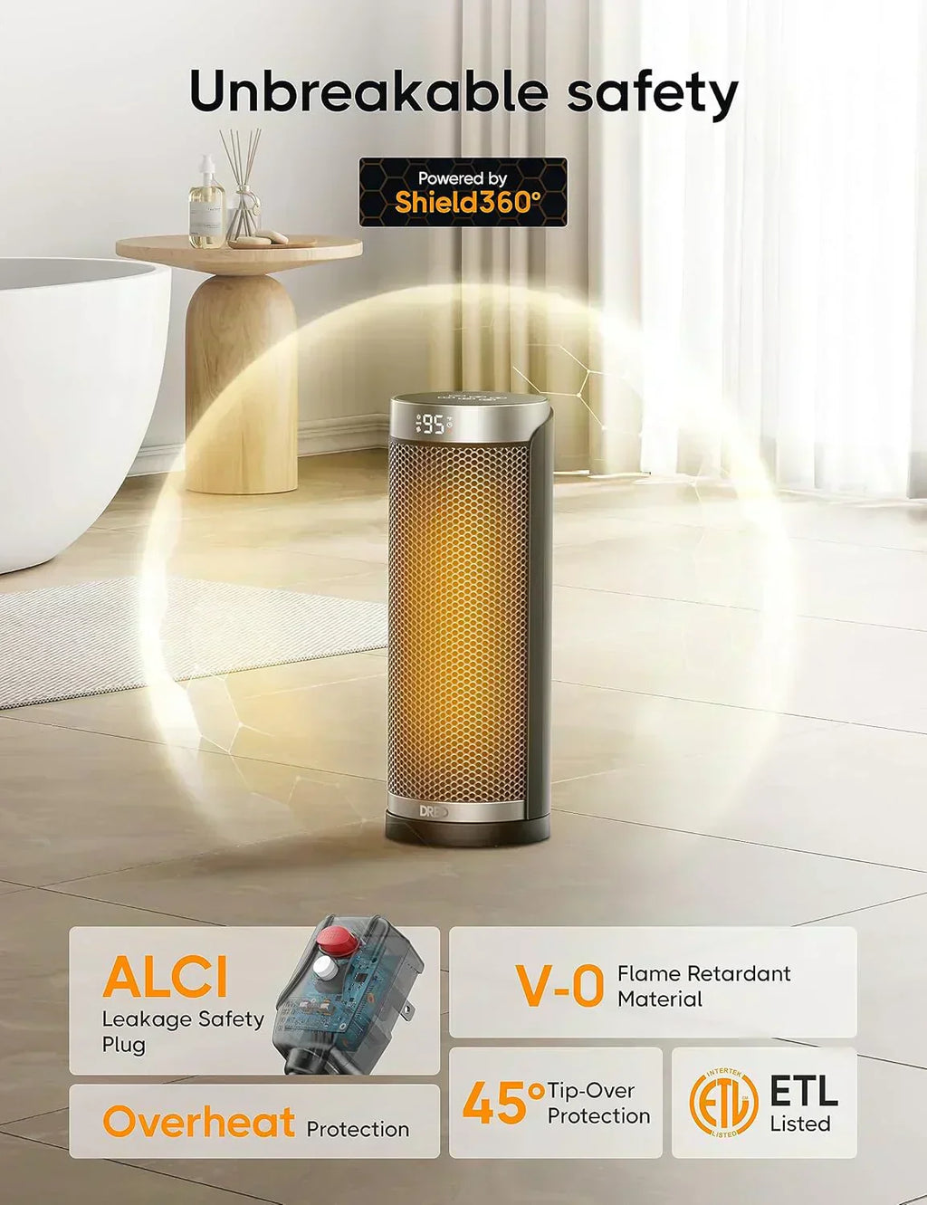 Space Heater 1500W Electric Indoor Heater with Thermostat Quiet Portable Heater