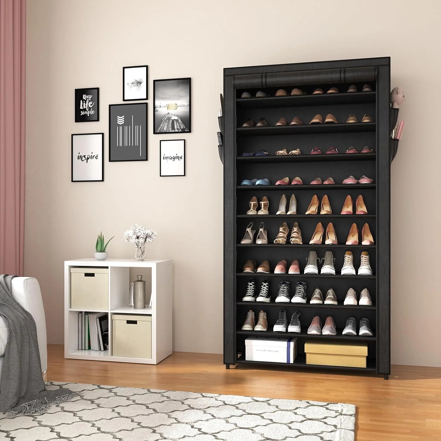 ROJASOP 10 Tier Shoe Rack with Covers Large Capacity Stackable Tall Shoe Shelf Storage