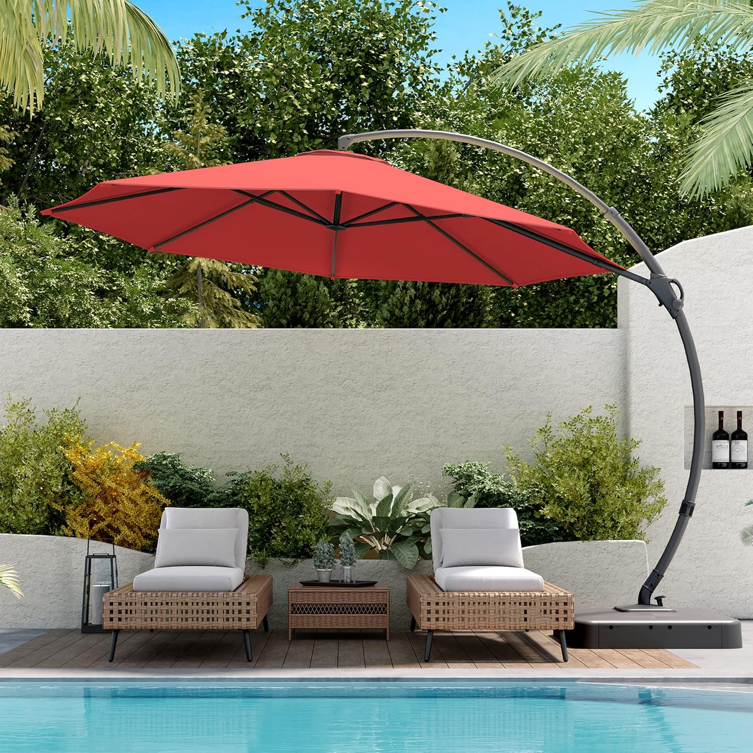 LAUSAINT HOME Outdoor Patio Umbrella with Base included, 11 FT Deluxe Curvy Cantilever Umbrella Heavy Duty Offset Hanging Umbrella with 360° Rotation for Market, Pool, Garden, Backyard, Deck (Beige)