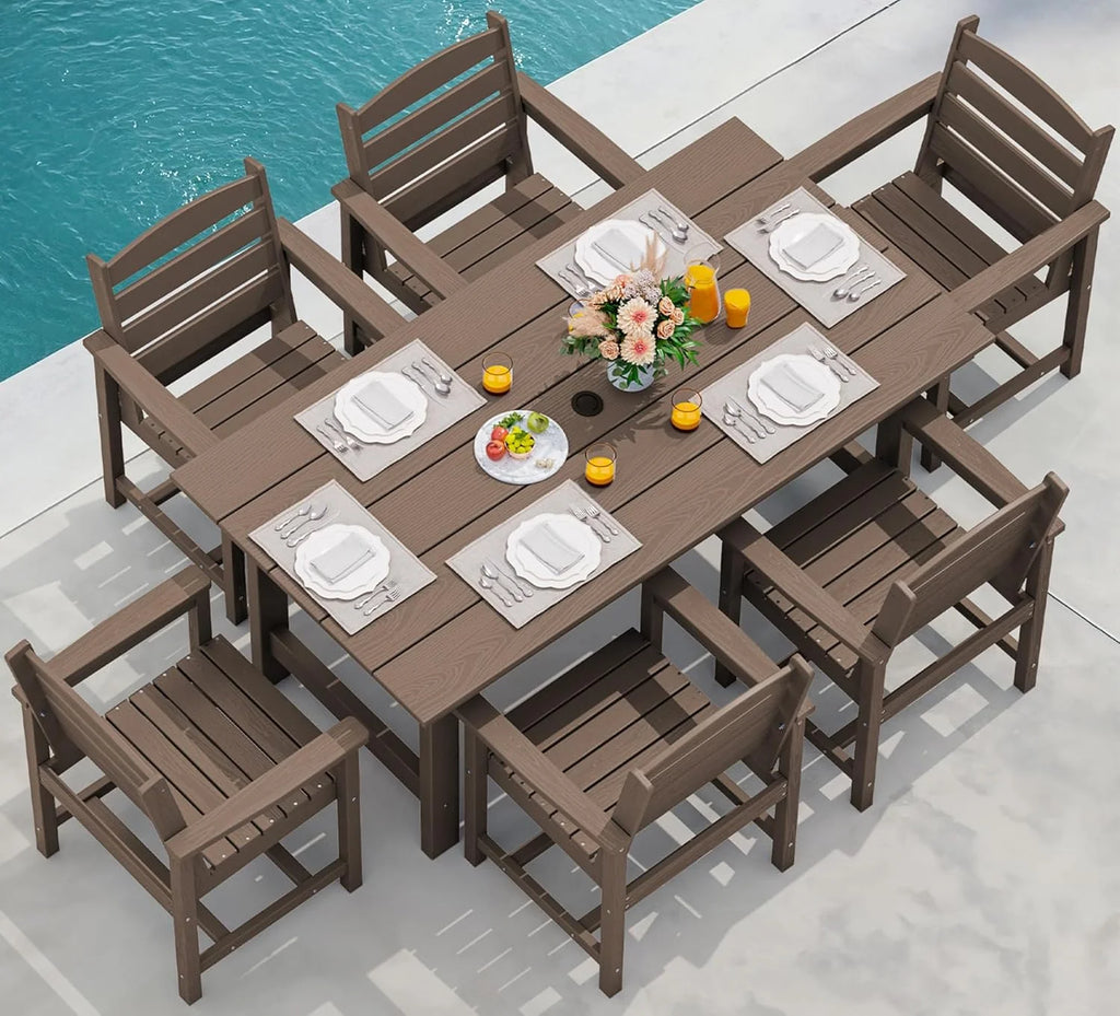 SERWALL Outdoor HDPE Dining Table Set 7 Piece Outdoor Dining Table Sets