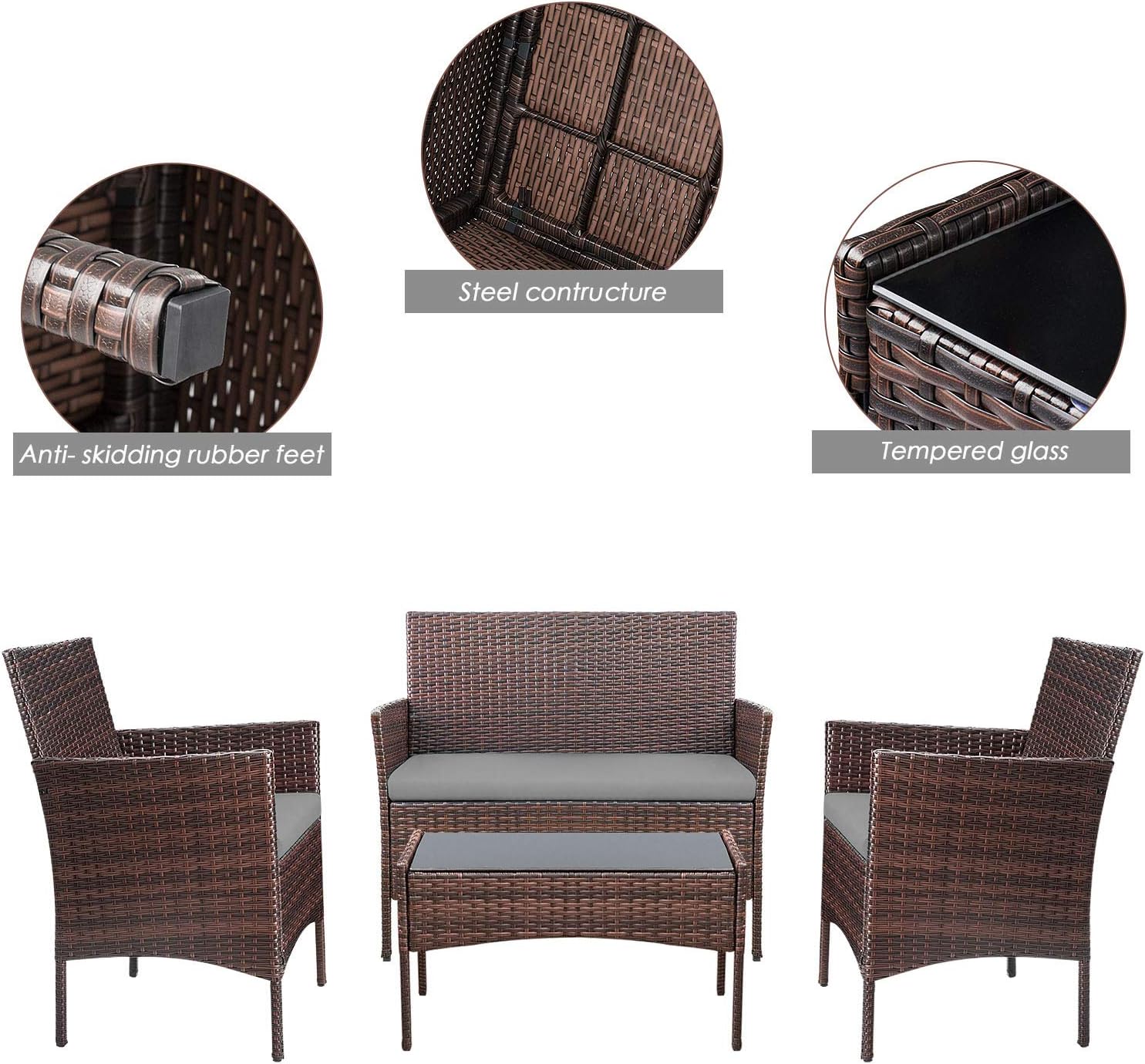 4 piece outdoor patio furniture set rattan chair wicker set