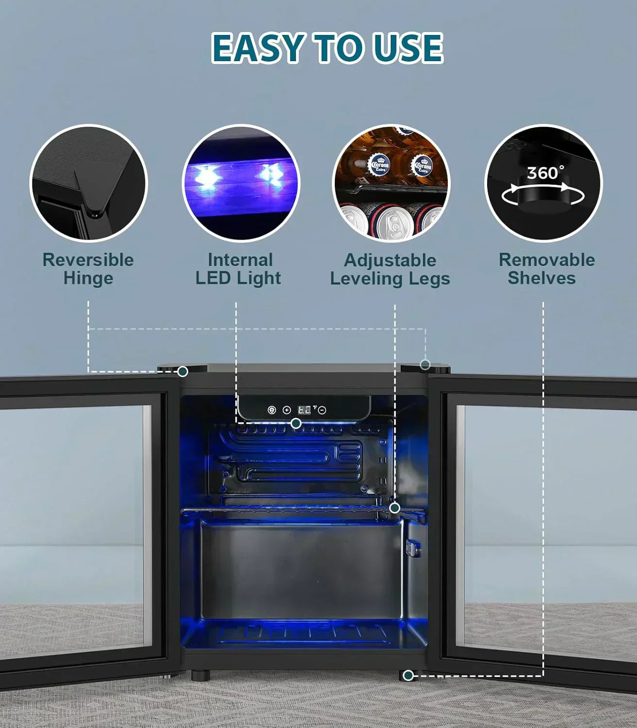 Mini Fridge 130 Can Beverage Refrigerator Cooler Drink Fridge Adjustable Temperature Control