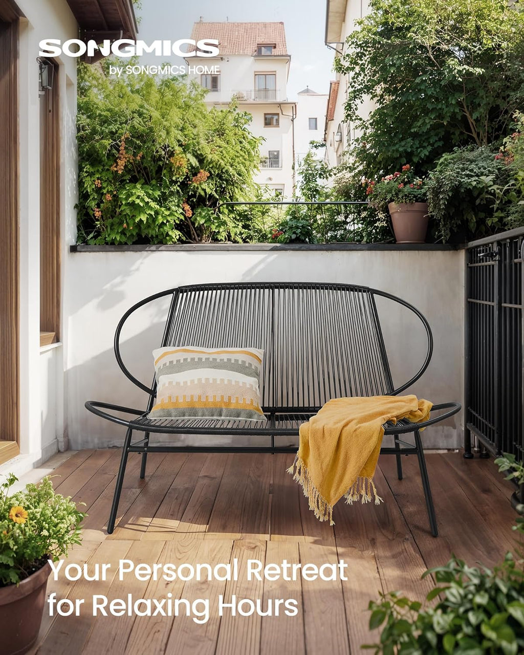 Outdoor Settee 2-Seat Garden Furniture with Backrest PE Rattan