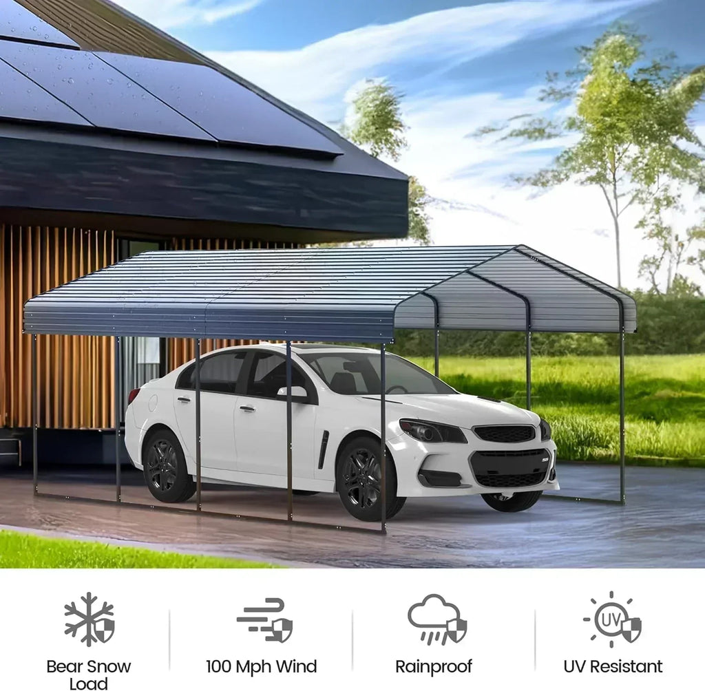 10'x15' Heavy Duty Metal Carport Outdoor Garage Car Shelter Shade with Heavier Frame