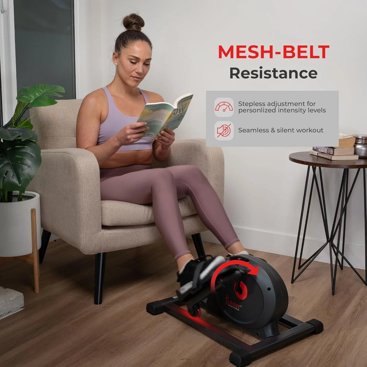 Sunny Health & Fitness Smart Mini Elliptical Trainer Indoor Under-Desk Pedal Exerciser for Seniors