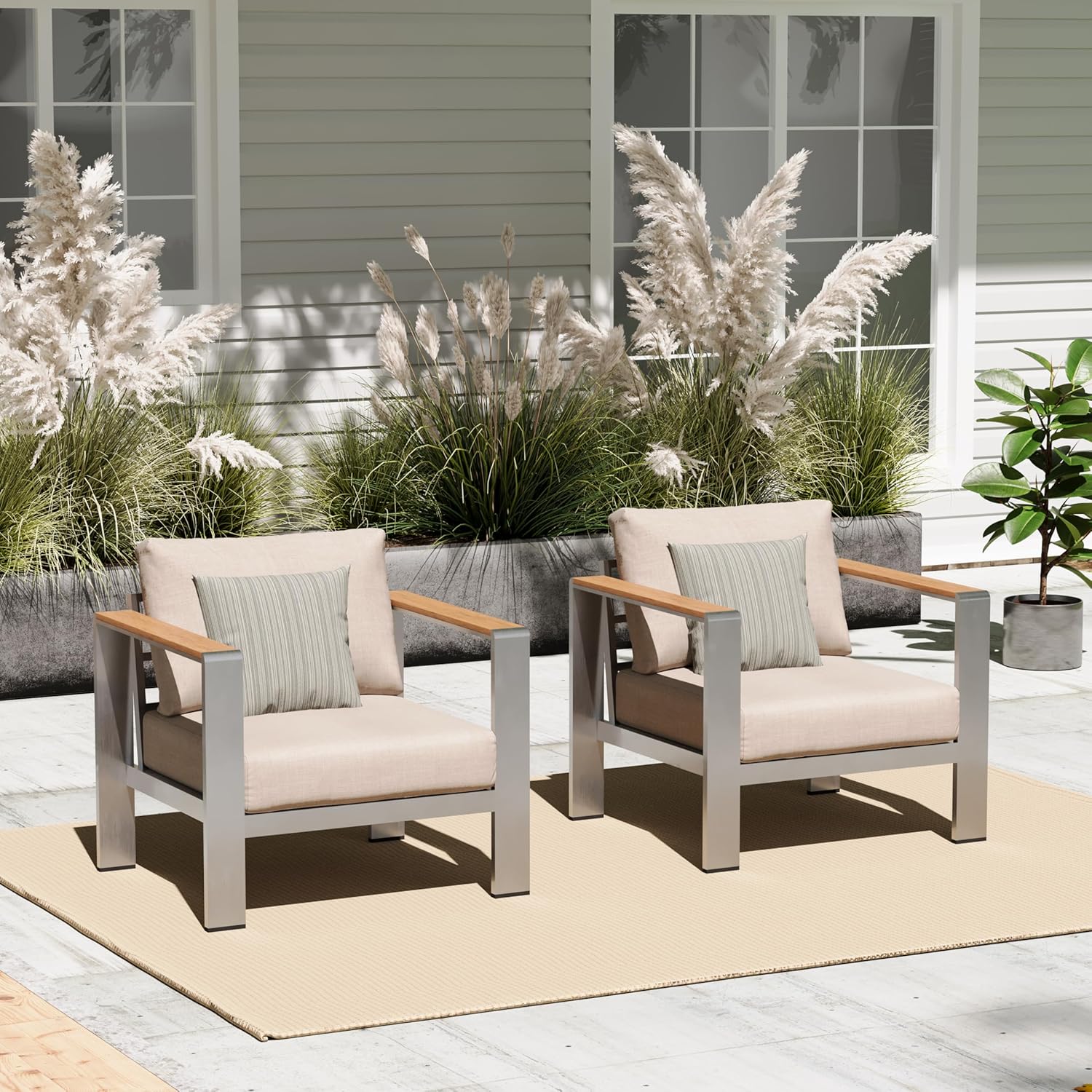 Aluminum Outdoor Patio Furniture Set with Coffee Table, 5 Piece Patio Conversation Sets, Outdoor Sectional Furniture for Porch, Balcony, Yard, Gray