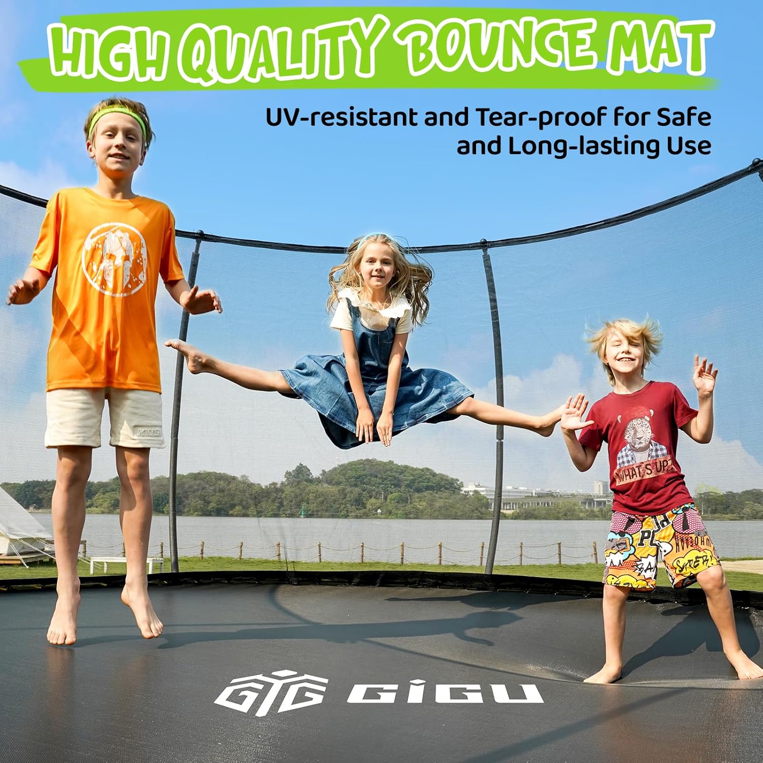 Gigu 10FT 12FT 14FT Recreational Trampolines with Enclosure Net and Ladder Anti-Rust Coating