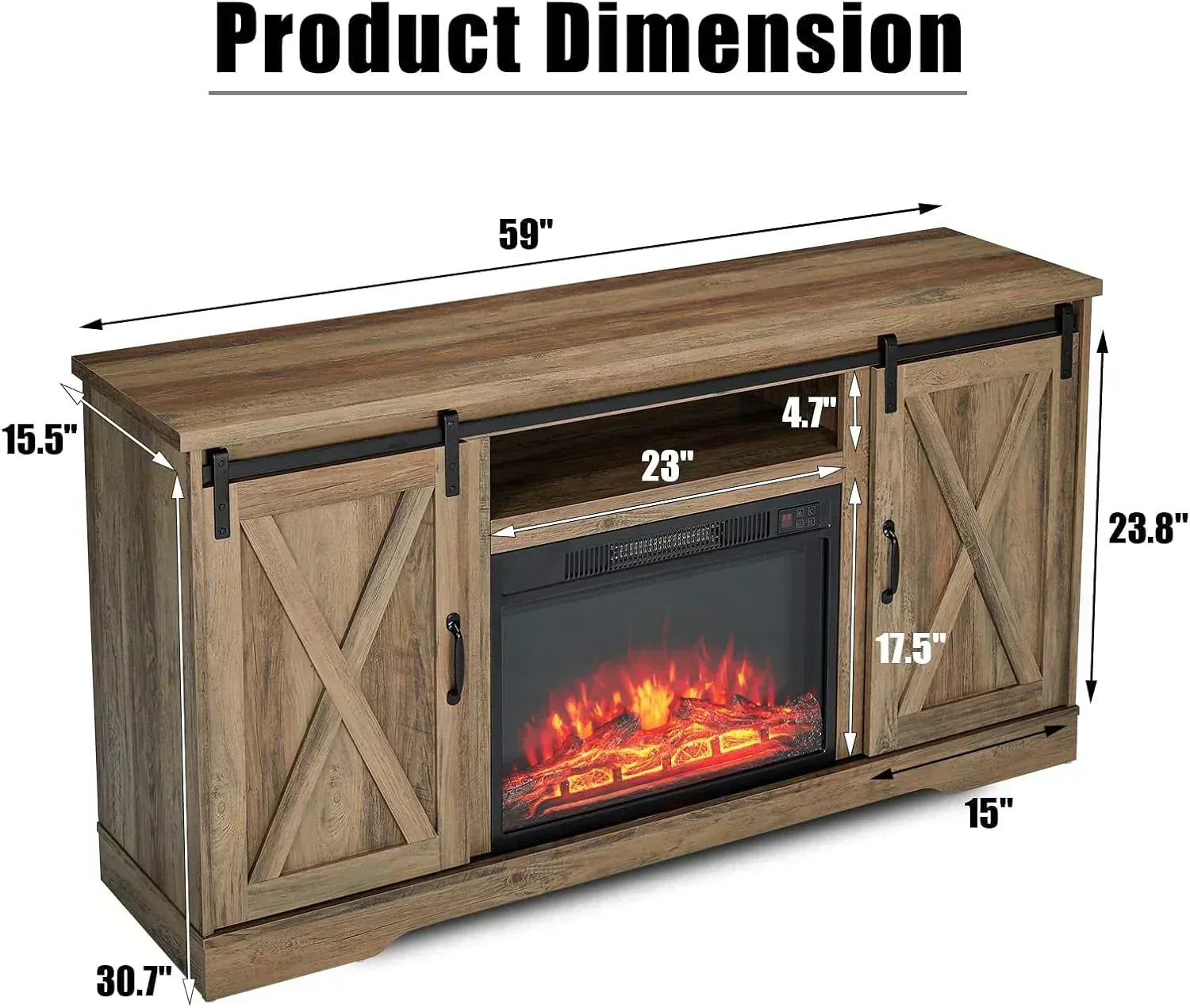 AMERLIFE Fireplace TV Stand with Sliding Barn Door  Farmhouse 63 Fireplace Entertainment Center
