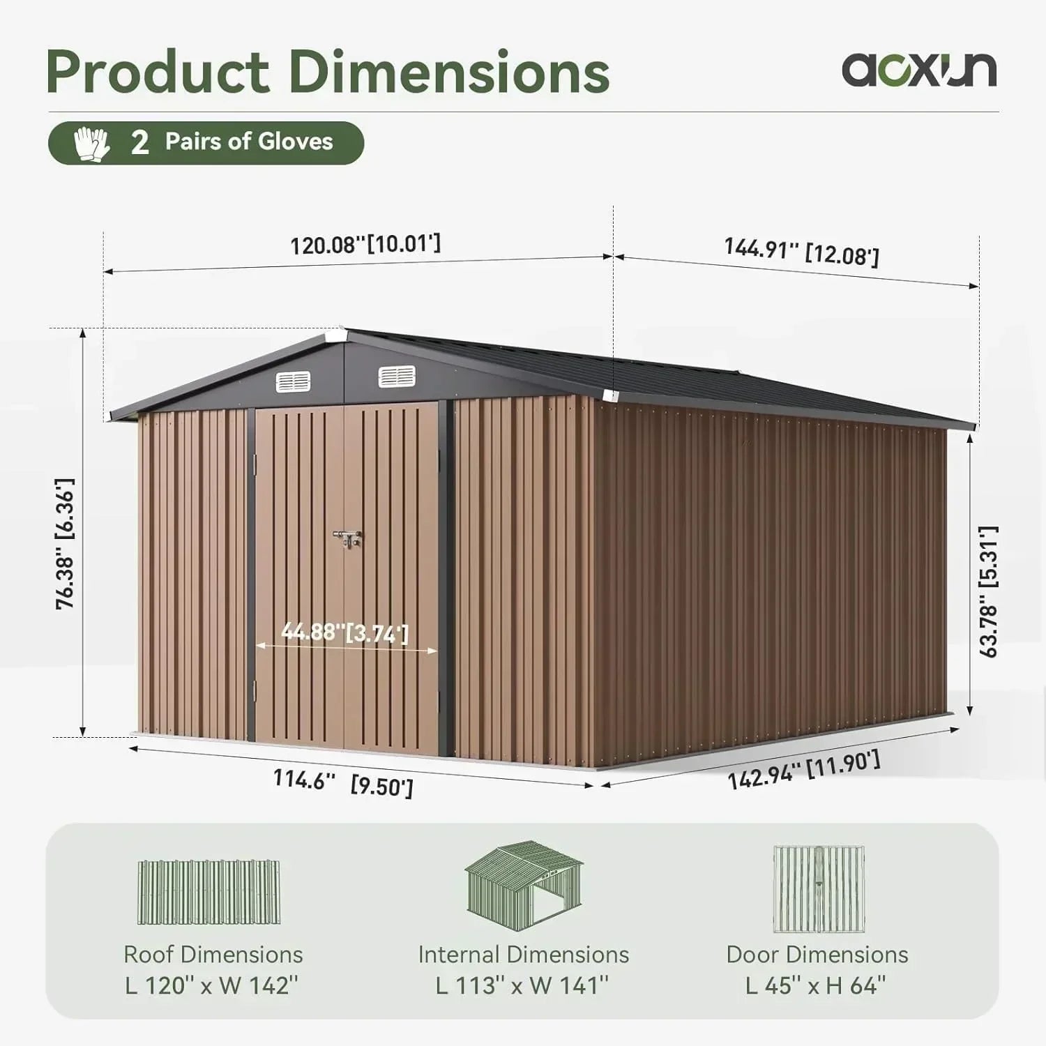 Aoxun 6.2x4 FT Shed Outdoor Storage Shed Metal Garden Shed Sloping Roof Tool Shed Bike Shed