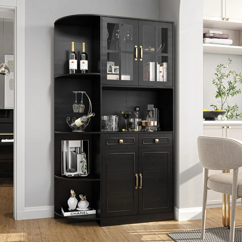 Kitchen Hutch Pantry Cabinet 71 Tall with Glass Doors
