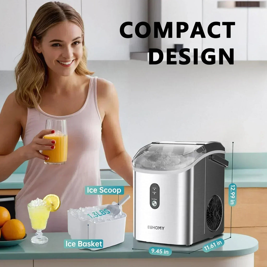 EUHOMY Nugget Ice Maker Countertop with Handle Ready 34lbs Per Day Removable Top Cover
