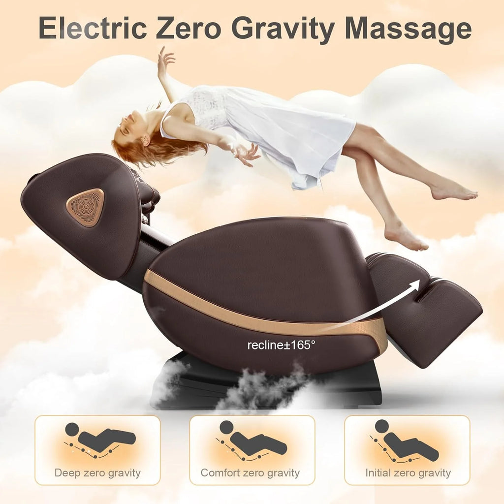 2025 Massage Chair Full Body, Zero Gravity Massage Chair with 10 Fix Rollers, Heating, Foot Massage, Auto Modes, Bluetooth Speaker, Touch Screen Controller (Brown Premium)