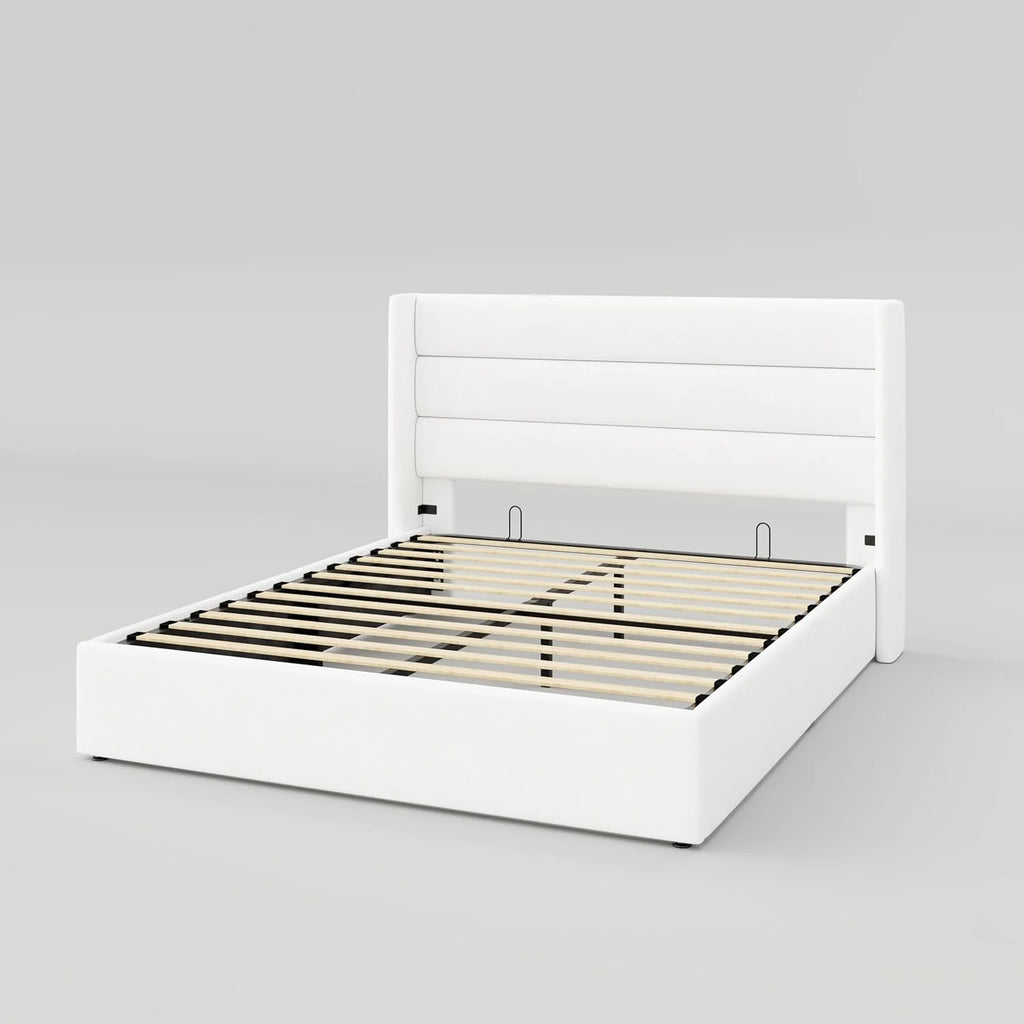 Allewie Queen Size Lift Up Storage Bed Modern Wingback Headboard Hydraulic Support