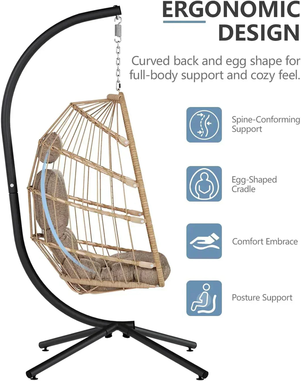 SWITTE Egg Chair Outdoor with Stand Indoor Wicker Hanging Egg Swing Chair with Cushion