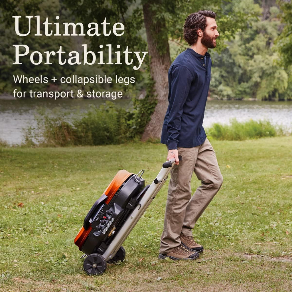 RoadTrip 285 Portable Stand-Up Propane Grill with 3 Adjustable Burners Instastart Ignition 20,000 BTUs