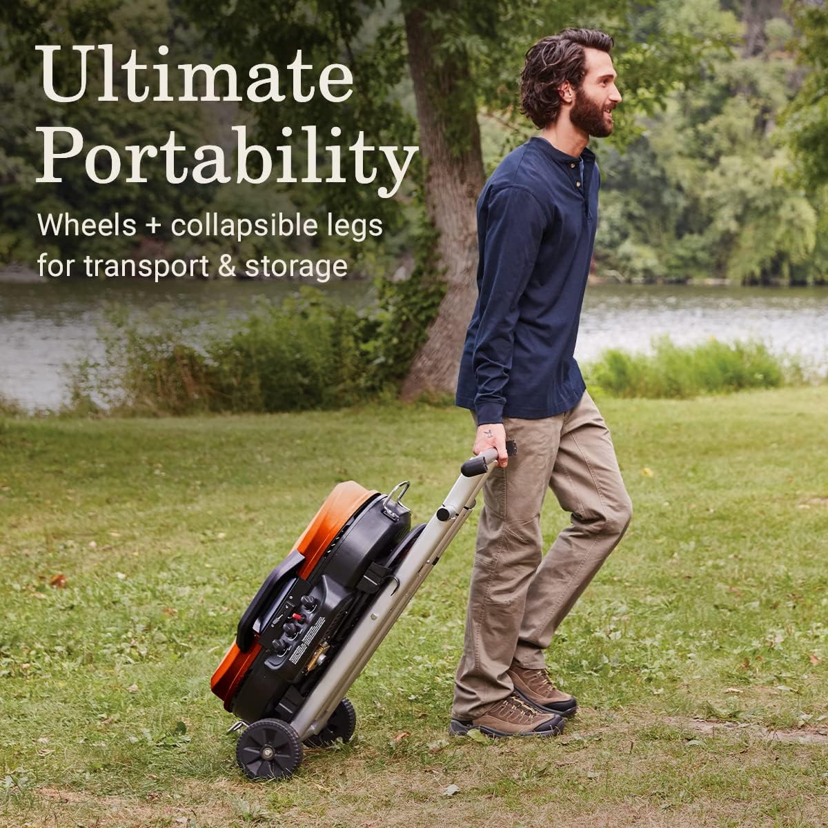 RoadTrip 285 Portable Stand-Up Propane Grill with 3 Adjustable Burners Instastart Ignition 20,000 BTUs