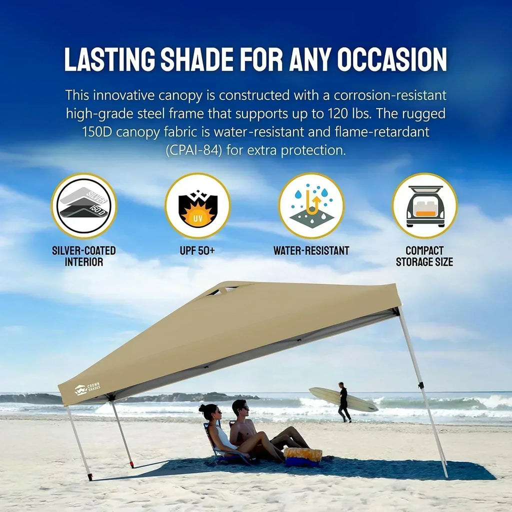 10x10 Pop-Up Awning One-Click Installation Beach Tent Outdoor Sunshade Silver Coated Top