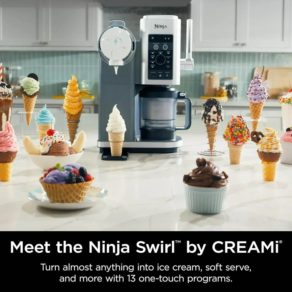 Ninja Swirl by CREAMi Ice Cream and Soft Serve Maker Frozen Yogurt Low Calories Program