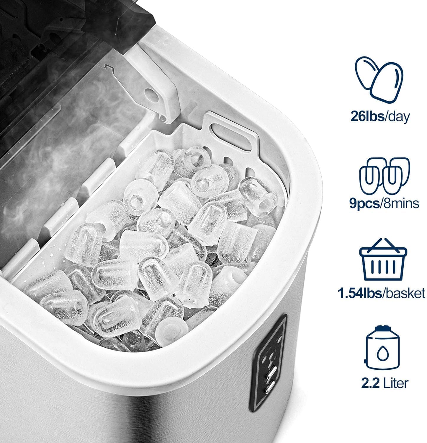 EUHOMY Nugget Ice Maker Countertop with Handle Ready 34lbs Per Day Removable Top Cover