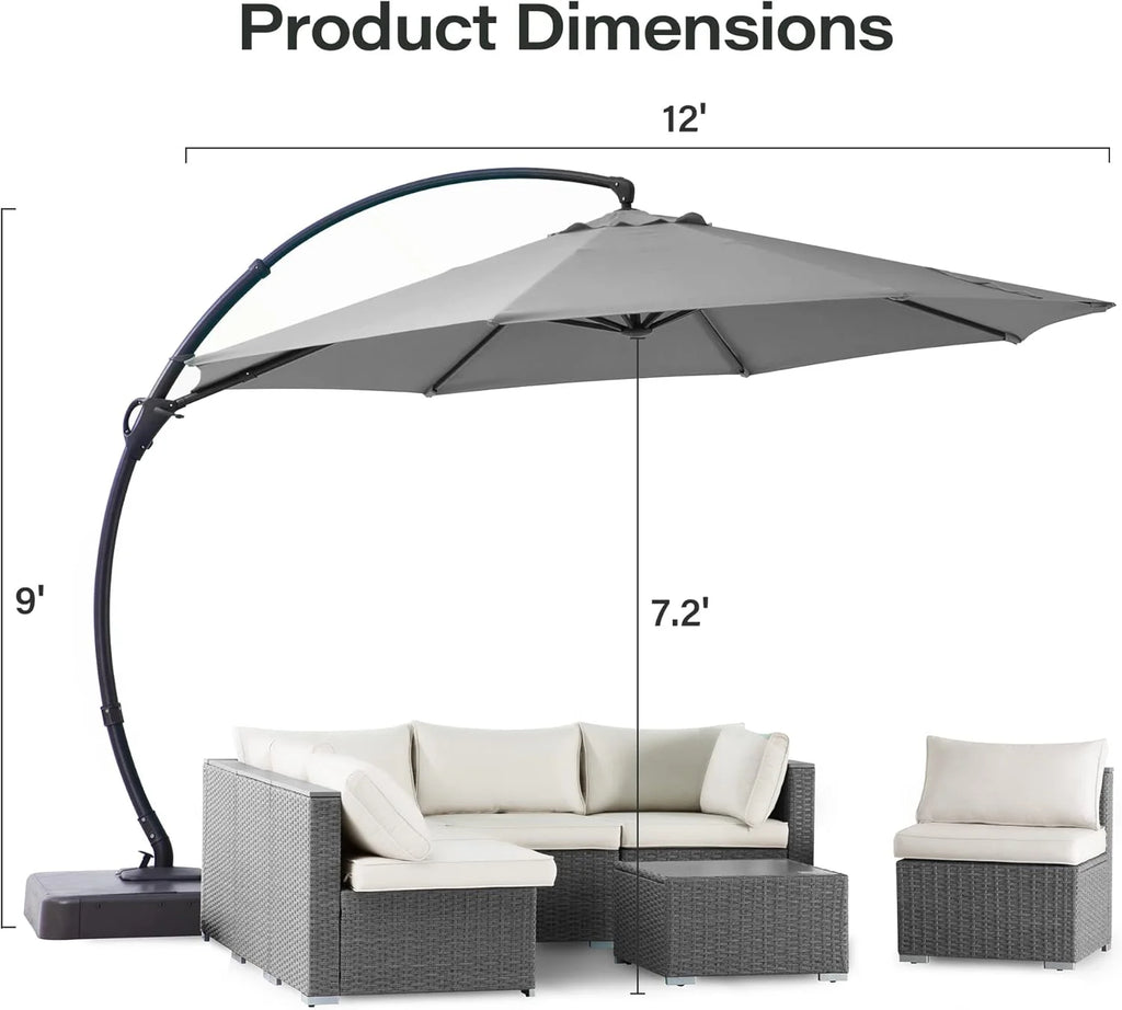 LAUSAINT HOME Outdoor Patio Umbrella with Base included, 11 FT Deluxe Curvy Cantilever Umbrella Heavy Duty Offset Hanging Umbrella with 360° Rotation for Market, Pool, Garden, Backyard, Deck (Beige)