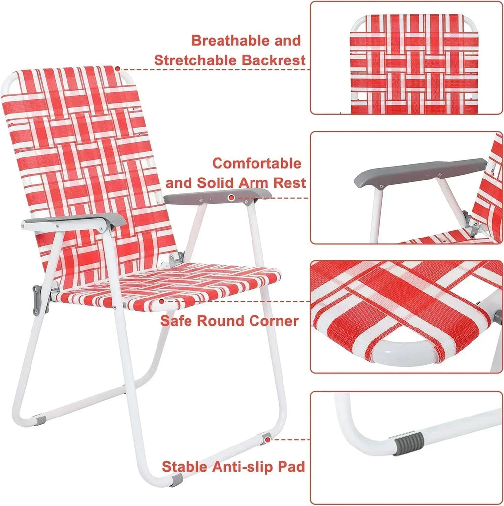 VINGLI Patio Lawn Webbed Folding Chairs Set of 2 Outdoor Beach Portable Lawn Chair