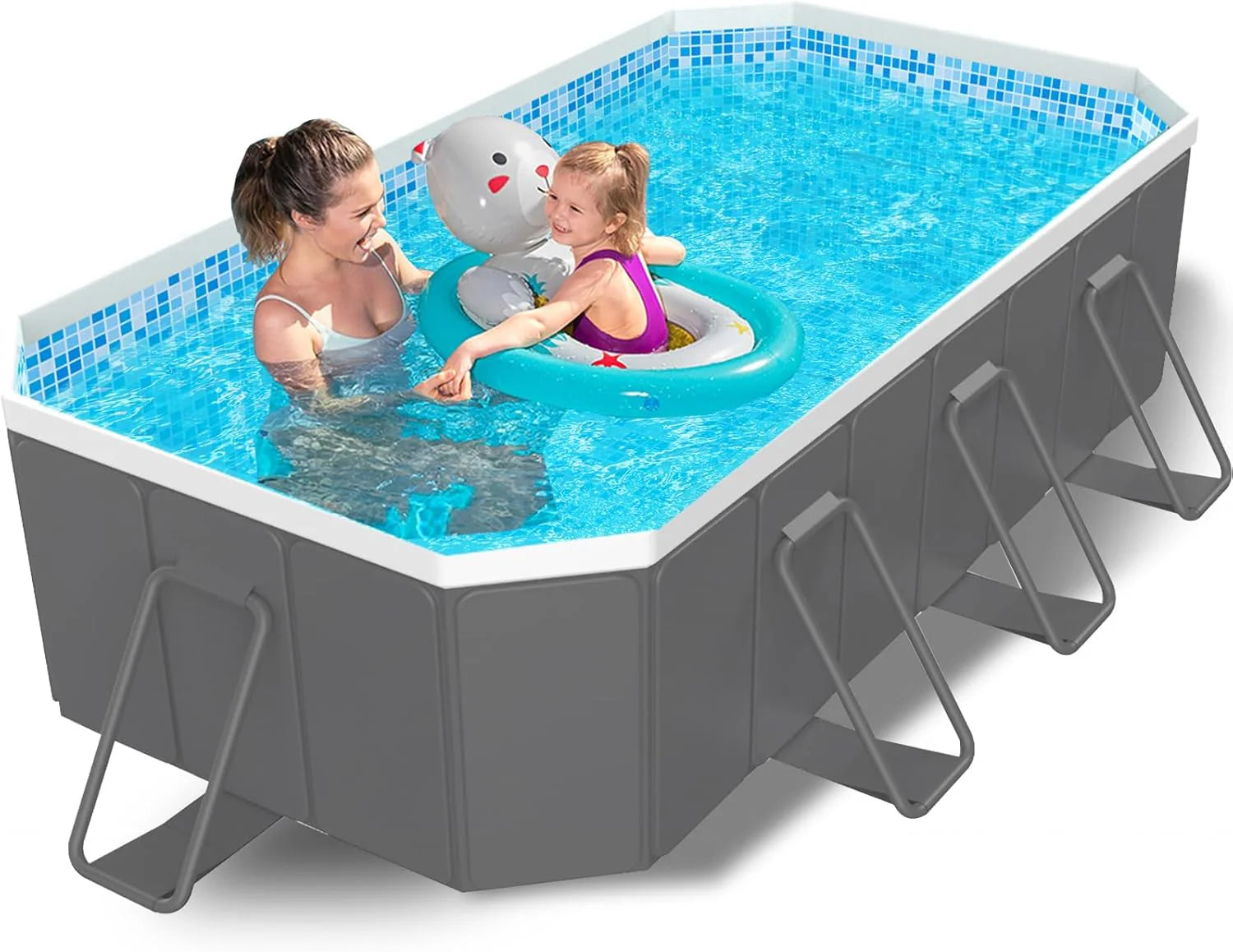 114 Non-Inflatable Foldable Swimming Pool for Family, Portable Above Ground Pool for Adults & Kids, Easy Setup for Outdoor, Backyard, Garden, Camping - Durable PVC(114��70��20, Std)