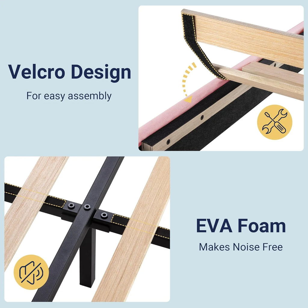 Allewie Queen Size Platform Bed Frame Fabric Upholstered Headboard Wooden Slats Support