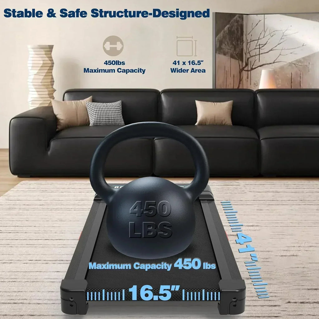 The Walking Pad treadmill features 12% 9-level automatic incline 450-pound capacity LED screen