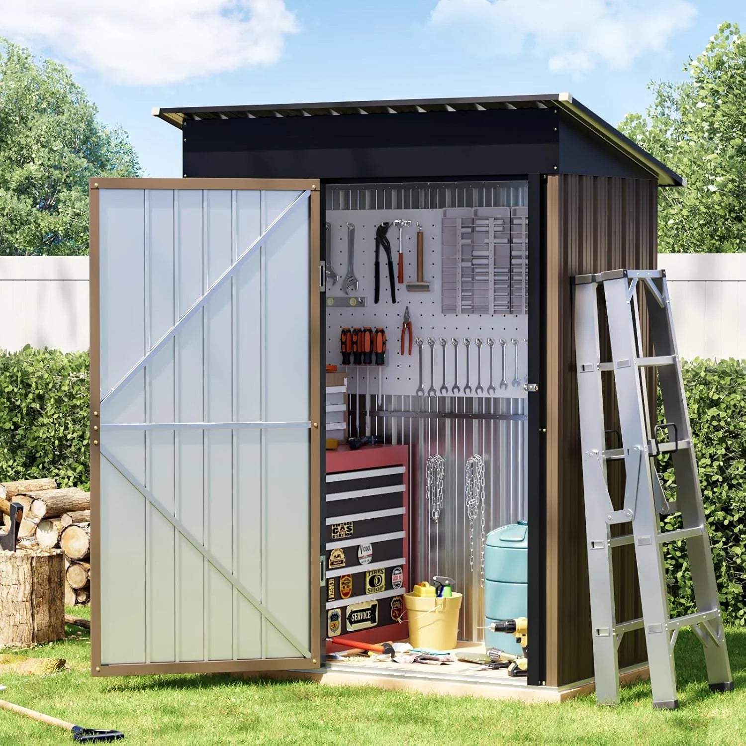 Breezz 8X10FT Outdoor Steel Storage Shed Lockable Doors Weather-Resistant Metal Tool Shed
