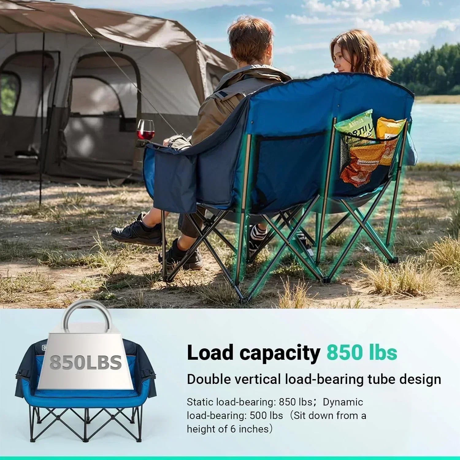 Extra Large Double Camping Chair 2 Person Comfortable Sofa Chair Adult Loveseat Lawn Chair
